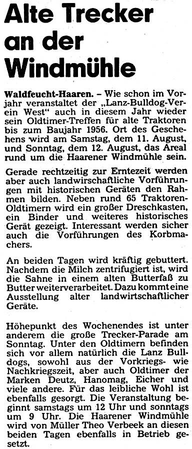 1984: Alte Trecker an der Windmühle