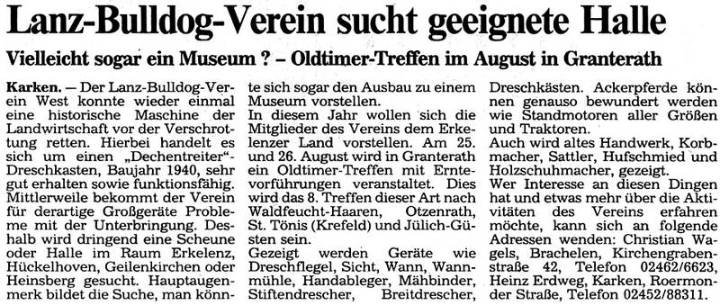 1990: Lanz-Bulldog-Verein sucht geeignete Halle