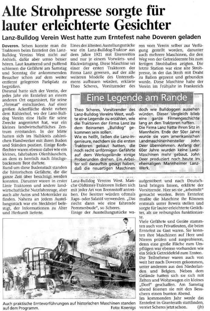 1996: Alte Strohpresse sorgte für lauter erleichterte Gesichter